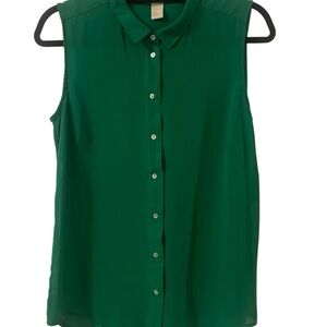 Green Sleeveless Button-Up Blouse